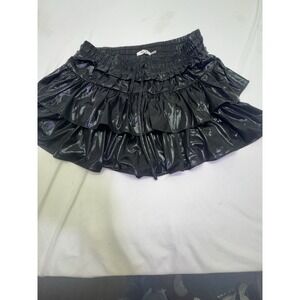Day + Moon Tiered Ruffle Skirt Skort Satin Like Material Women's Large Black Got